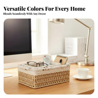 Desktop Sundries Box Sturdy Construction Rattan Storage Basket Handwoven Sundries Box Lace Trim Natural Fiber Container