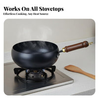 Handmade Iron Wok Hand Hammered Traditional Chinese Wok Nonstick Even Heat Distribution for Home Cooks