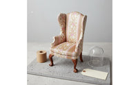 1:6 Scale Armchair Handmade Dollhouse Wingback Chair Detail Miniature Floral Textile for Diorama