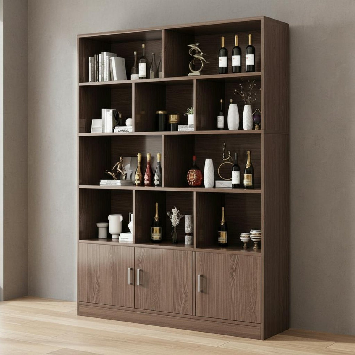 Standing Beverage Cabinet Solid Wood Construction Floor Standing Storage Unit Large Capacity Modern Display Hutch for Collectors, Homeowners, Home Bar