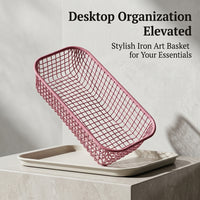 Office Desk Storage Basket with Metal Frame for Stationery and Documents, Carbon Steel Wire Desktop Bin for Students and Home Use