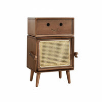 Robot-Shaped Side Table Rattan Drawer Front Multi-Compartment Side Cabinet