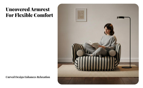 Simple Serenity artistic Striped Barrel Chair Minimalist Design Loveseat enveloping rearrest Upholstered Seating Comfortable Cushioning for Apartment Dwellers, Interior Decorators, Living Room, Lounge Area, study corner, Small areas