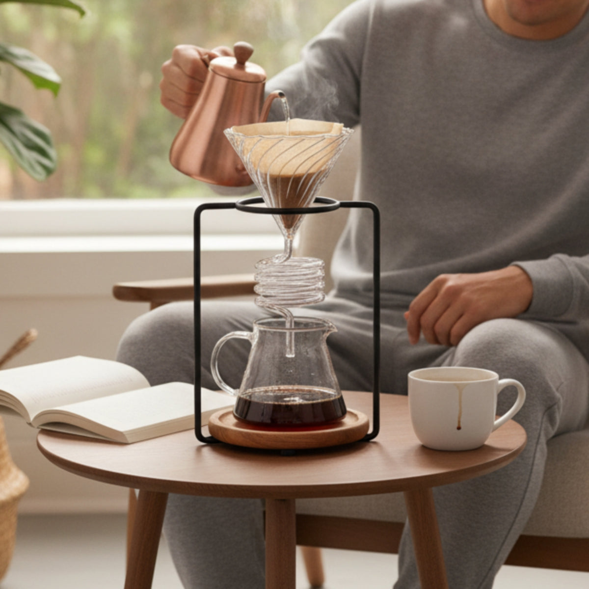 Pour-over Coffee Dripper Spiral Glass Coffee Funnel Compact Vessel for Home Baristas