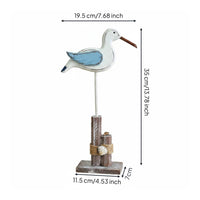 Coastal Bird Figurine on Stand Vintage Distressed Finish Wooden Seabird Statue