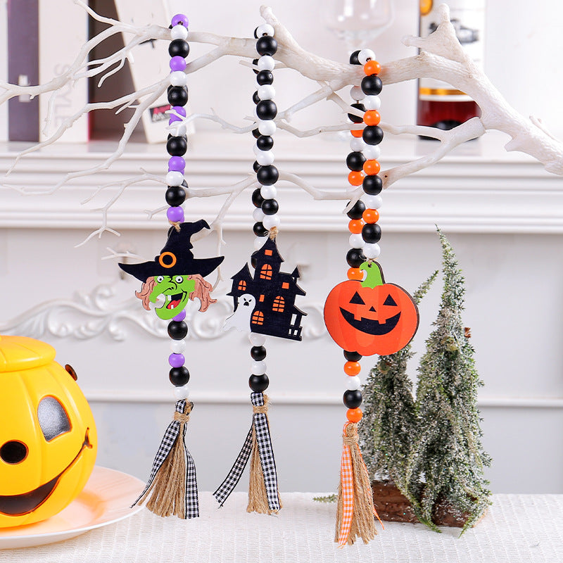Halloween Wooden Bead Hanging Ornaments - Witch Castle Theme