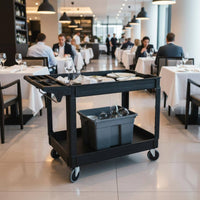 Easy to Clean 2-Tier Utility Trolley Sturdy 2 Tier Utility Trolley Large Capacity Multipurpose Rolling Organizer Multi-Functional for Restaurant, Warehouse, Workshop, Garage