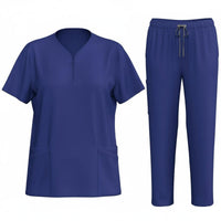 Multiple Pockets Scrub Set Stretch Material Nursing Attire Set Drawstring Waist V-Neck Scrub Top and Pants Comfortable Fit for Healthcare Workers, Caregivers, Medical Professionals, Hospital, Medical Facility