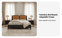 French Retro Design Upholstered foundation Bed sturdy Wood Construction Bedroom Furniture middleera aesthetic Mattress Foundation Vintage Look for partners, Adults, Homeowners, Home, Apartment, Guest Room