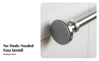 Stainless Steel Drill-Tool-Tool-Free Curtain Rod Rust-Resistant Telescopic Curtain Rod Anti-Slip Grip Drill-Tool-Tool-Free Clothes Versatile Use for Homeowners, Students, RV Owners, Bathroom, Balcony, Doorway, Bedroom