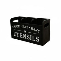 Divided Cutlery Box Distressed Finish Countertop Utensil Holder Vintage Look Wooden Utensil Holder for Tabletop