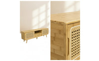 TV Cabinet with Drawer Media Storage Cabinet Console Woven TV Stand with Open Shelves for Living Room