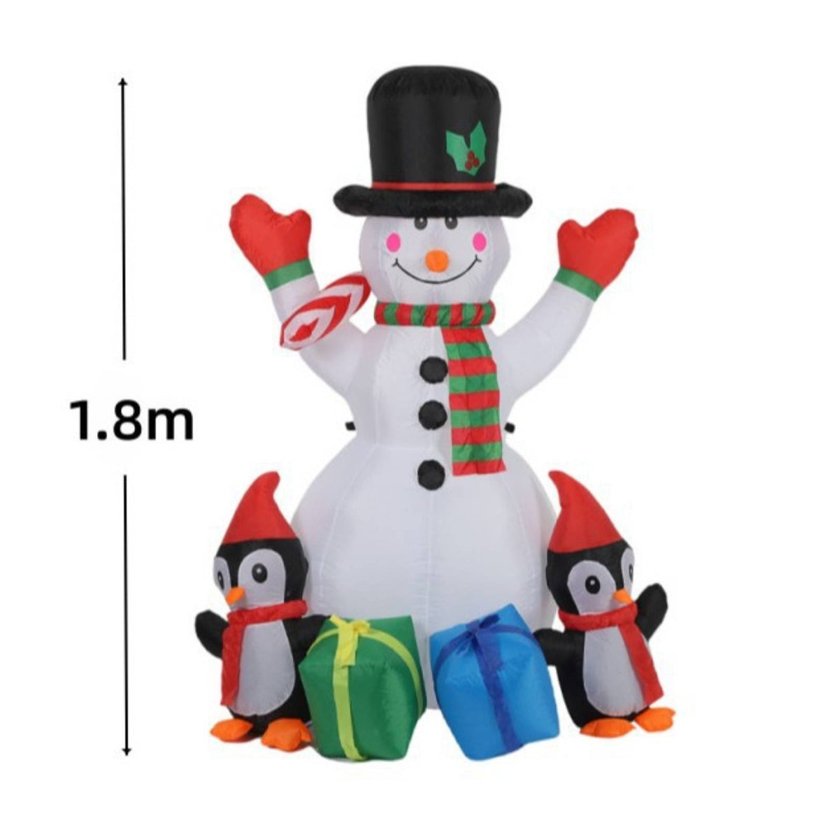Outdoor Snowman with Penguins Inflatable Colorful Snowman with Top Hat Inflatable Easy Setup Sturdy for Garden, Lawn
