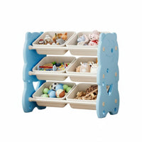 Toy and Book Shelving Unit 2-in-1 Design Multi-Bin Storage Rack Rounded Corners
