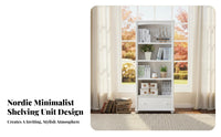 Minimalist Design Multi-Tier Bookcase Available with Drawers or Doors White Multi-Tier Shelving Unit Unrestricted Standing Design Storage Furniture Rounded Corners for Children, Students, Book Lovers, Study Room, Bedroom, Playroom