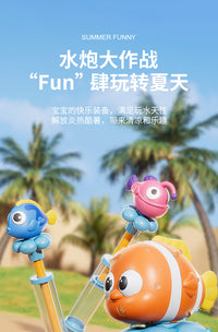 新款卡通海洋动物抽拉水枪鲸鲨鱼沙滩户外互动小水炮儿童戏水玩具
