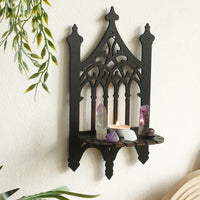 Black Wooden Gothic Fence-Style Wall Shelf - Modern Minimalist Decor