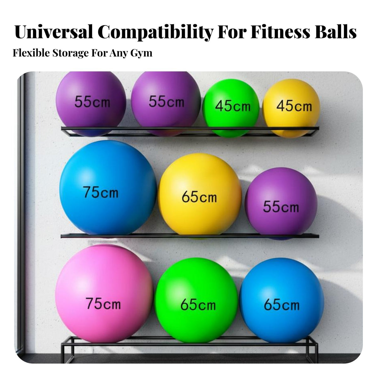 Space Saving Exercise Ball Storage Rack Stable Frame Exercise Ball Holder Heavy-Duty Steel Non-Slip