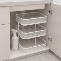 Kitchen Storage Rack, Under-Sink Storage, 3-Tier, Metal, Height 35cm, Space-Saving