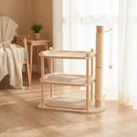Feline Activity Center with Scratching Surface Multi-Level Wooden Feline Activity Center Sisal-Wrapped Furniture for Cats, Kittens, Living Room