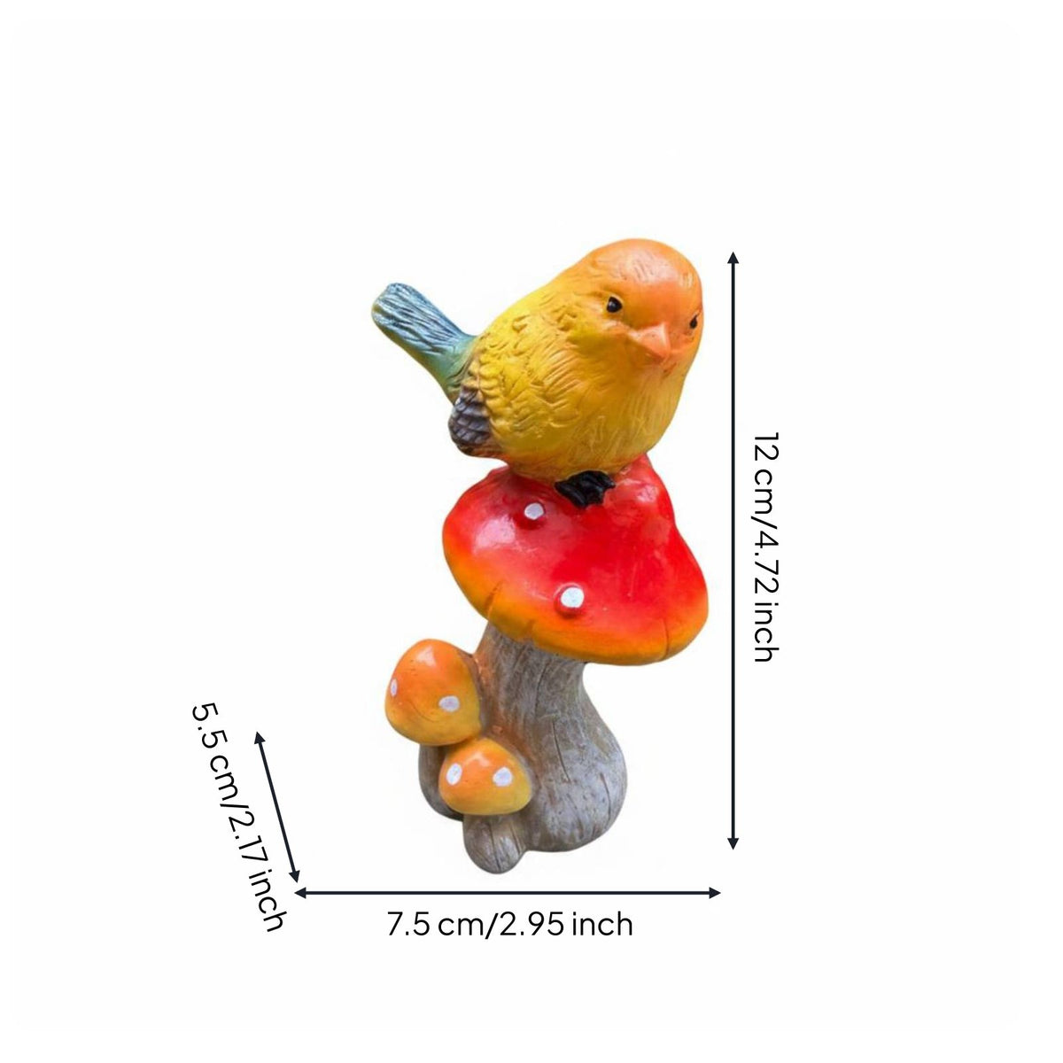Mushroomed Bird Statue Handcrafted Look Bird on Mushroomed Figurine Whimsical Design Outdoor Decoration for Garden, Yard