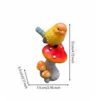 Mushroomed Bird Statue Handcrafted Look Bird on Mushroomed Figurine Whimsical Design Outdoor Decoration for Garden, Yard