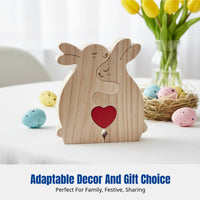 Wooden Hare Family Game Set, Hand-Carved Hardwood Decor, Modern Minimalist Accent, Easter Gift