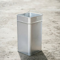 Square Metal Trash Can Insert Side Handle Loop Galvanized Metal Container Rounded Top Edges Household Bin