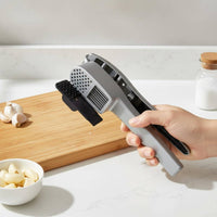 Metal Garlic Press Dual Function Kitchen Tool Hinged Body
