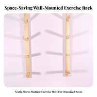 Solid Wood Wall Mounted Exercise Mat Rack Space-Saving Wall Mount Exercise Mat Rack Long-Lasting Construction Fitness Equipment Organizer High Load-Bearing
