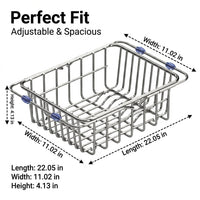 Extendable Drain Basket Kitchen Sink Drainer, Stainless Steel Dish Rack with Open Bottom, Over the Sink Drainer for Space Saving Counter Space
