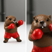 Resin Animal Figurine with Boxing Gloves | Sporty, Boxing Animal Statue, for Desk