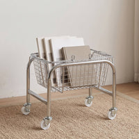 Mobile Wire Storage Basket with Wheels Sturdy Metal Wire Utility Cart Rust-Resistant Rolling Organizer with Hooks Easy to Clean for Students, Teachers, Office, Classroom, Reading Corner