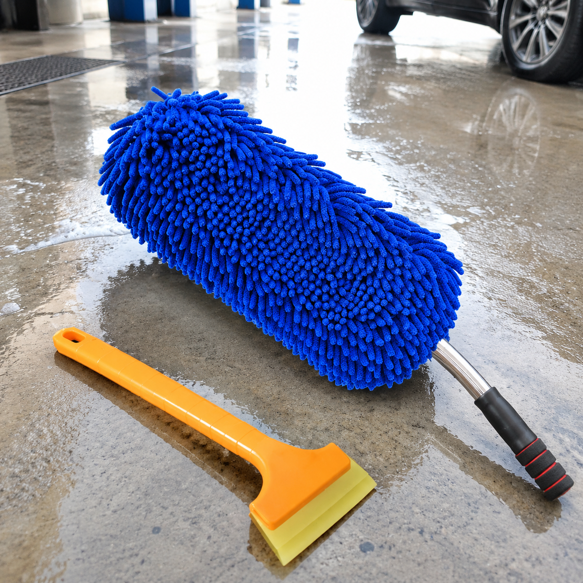 RV Wash Mop, Car Wash Brush for RV Truck SUV, Long Handle Chenille Microfiber Car Wash Mop, Telescopic 70-85cm Stainless Steel Handle