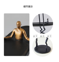 创意新中式划船人装饰摆件样板房客厅电视柜书房玄关软装工艺品