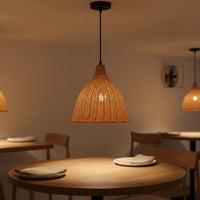 Bamboo Chandelier Material Woven Pendant Light Artistic Woven-Rattan Hanging Lamp for Restaurant, Cafe, Hotel