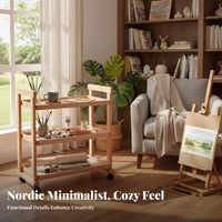 Mobile Painting Trolley Solid Wood Construction Art Supply Cart Lockable Casters Rolling Art Workstation for Artists, Painters, Workshop, Home, Garage