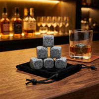 Home Bar Gift Set with 6 Whisky Stones, Premium Gift for Men and Whisky Chilling Rocks, Reusable Ice for Drinks, Essential Set Without Tongs