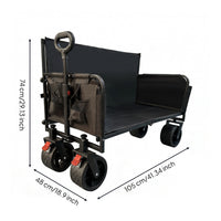 Convertible Camping Wagon 2-in-1 Folding Cart with Seat Wagon with Seats Portable Lounge Cart Quick-Fold for Campers, Picnics