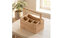 Bamboo Storage Box with Dividers Wooden Utensil Holder with Handle Countertop Cutlery Organizer for Tabletop