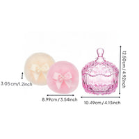 3 Pieces Body Powder Puff and Container Set Reusable Glass Powder Box with Puff Bow Design Washroom Accessory for Dressing Table