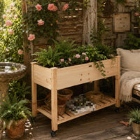 Wooden Garden Planter Box Caster Wheels Raised Garden Bed Open-Top Wooden Raised Planter