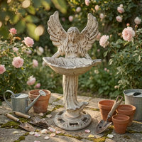 Angel Bird Feeder Vintage White Cast Iron Bird Feeder Shallow Tray for Courtyard