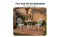 3 Pieces Rust-Proof Ornate 3-Piece Patio Set Weather-Resistant Scrolled Cast-Design Cafe Ensemble Elegant Design Outdoor Furniture Sturdy Construction for Cafe Owners, Gardeners, Homeowners, Garden, Courtyard, Balcony, Porch