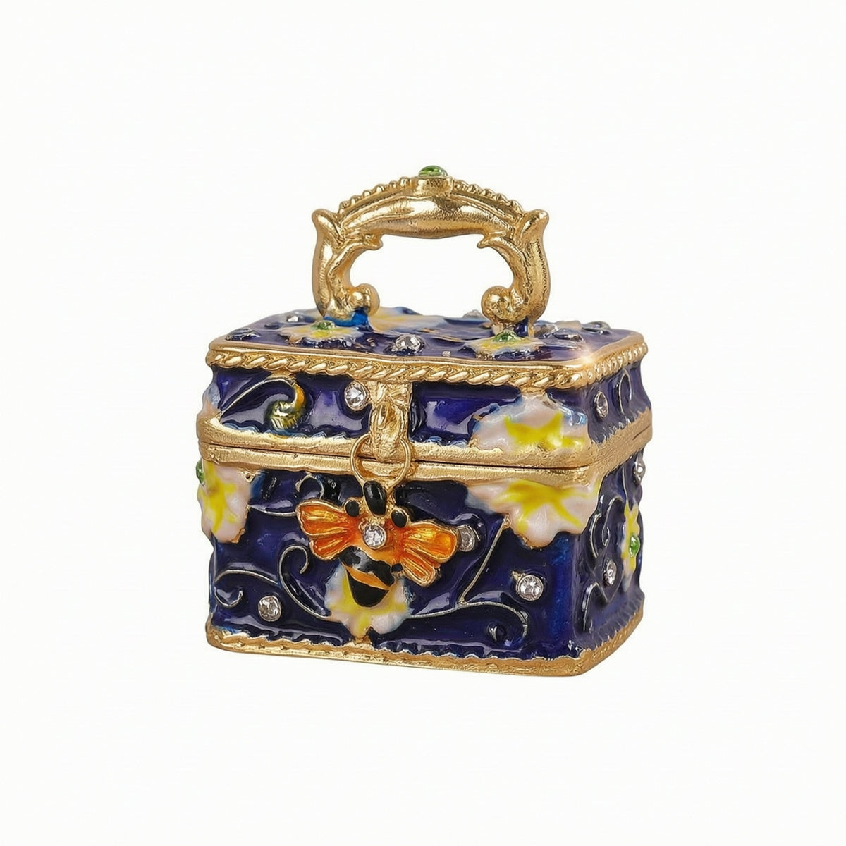 Mini Jewelry Box with Handle Vintage-Style Enamel Jewelry Box Decorative Compact for Women, Vanity, Dressing Table