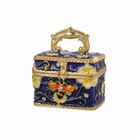 Mini Jewelry Box with Handle Vintage-Style Enamel Jewelry Box Decorative Compact for Women, Vanity, Dressing Table