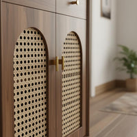 Rattan Footwear Storage Unit Retro Wooden Design Storage Cabinet with Drawers Large Capacity Entryway Shoe Storage Bench for Hallway, Living Room