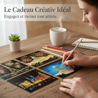 A4 Scratch Art Paper Set with Colorful Night View Designs for DIY Art and Stress Relief