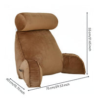 Supportive Armrests Bed Backrest with Arms and Neck Roll Soft Velvet Material Husband Pillow Removable Washable Cover Bedding Accessory Convenient Side Pocket for Gaming