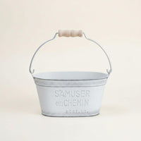 Wood Handle Planter Decorative Prop Vintage Metal Planter Distressed Iron Pot for Tabletop, Indoor